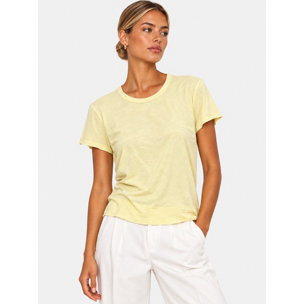 James Perse Standard Pale Yellow 100% Cotton Raw Hem Tee Shirt 2 M NWT New